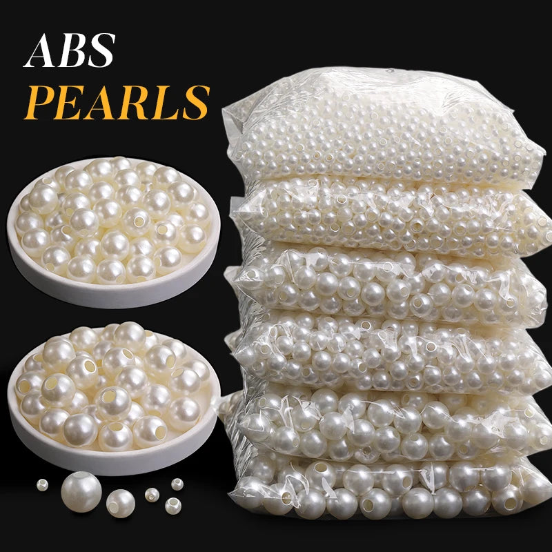Acmore Crystal Wholesale Pearl Jewelry Beads White Abs Plastic Decoration Pearl Round Loose Pearls in Bulk With Holes
