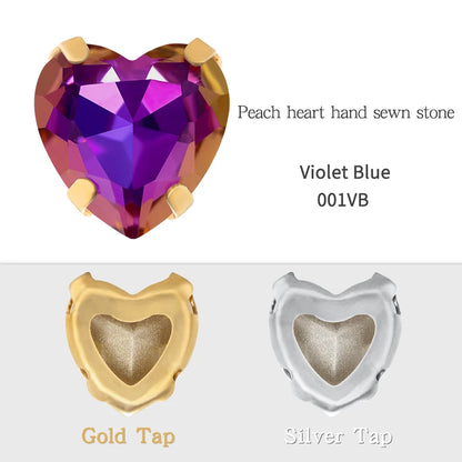 Crystal Ab Color Heart Shape Sewing Rhinestones With Golden Silver Claw Setting Peach Heart Hollow Claw Rhinestone
