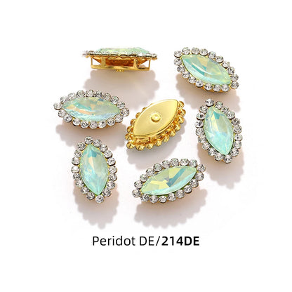 Acmore Crystal New Arrival Double-layers Navette Shape Flat Back Claw Rhinestones Golden Sunflower Sew-on Crystal Glass for Clothing