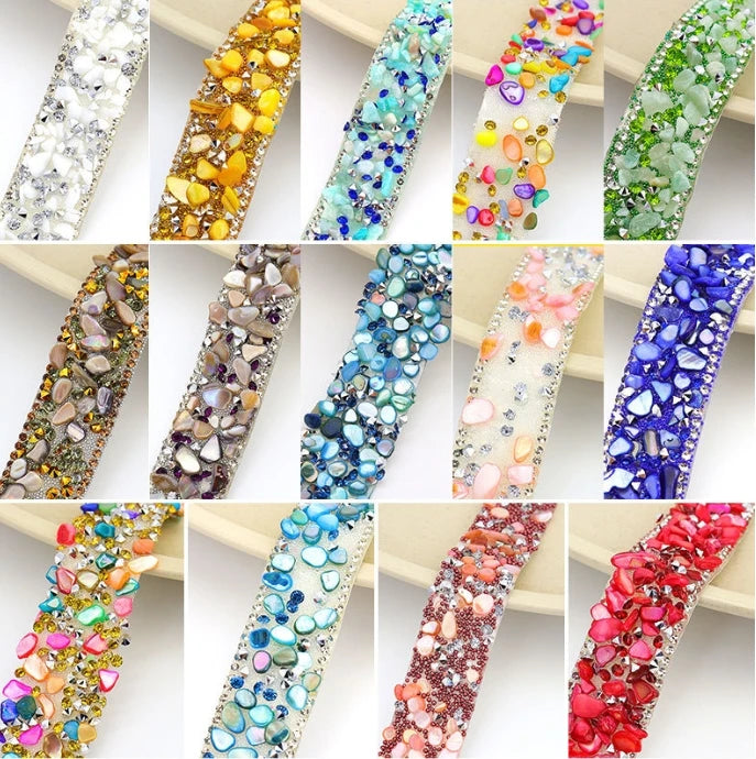 Acmore Crystal  Hot-Fix Gravel Tape 2cm Wide Rhinestone Chain Stone Cake Ribbon Trimming Wedding Decoration Sewing Accessories