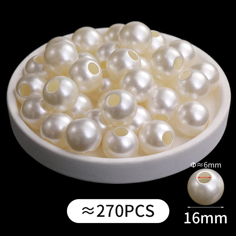Acmore Crystal Wholesale Pearl Jewelry Beads White Abs Plastic Decoration Pearl Round Loose Pearls in Bulk With Holes