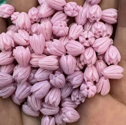 Acmore Crystal 9*6mm Hawaii Resin Jasmine Flower Beads for Jewelry Making Lavender Lilac Pikake Flower Acrylic Charms