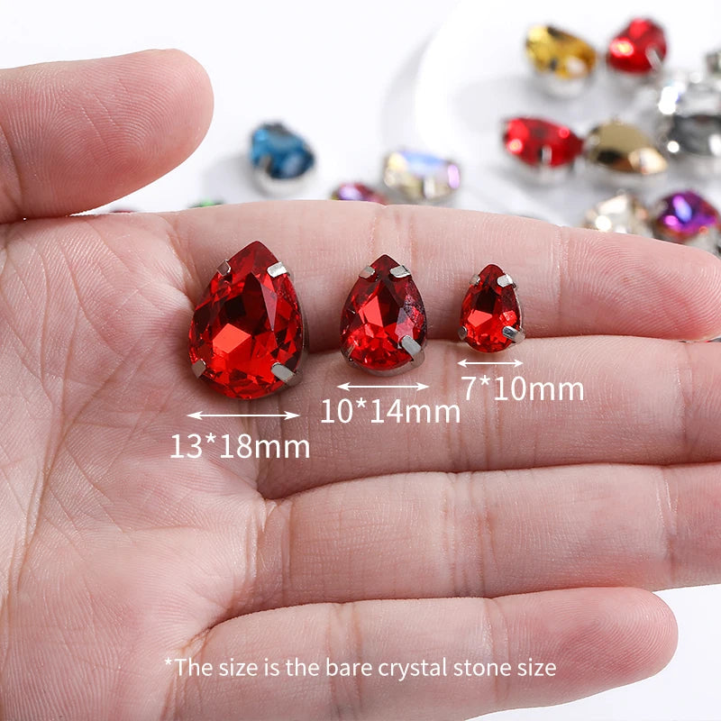 Acmore Crystal Crystals Rhinestone With Claw Strass Gems Sew on Rhinestone Drop Shape Crystal Fancy Stone With Claw for Garment