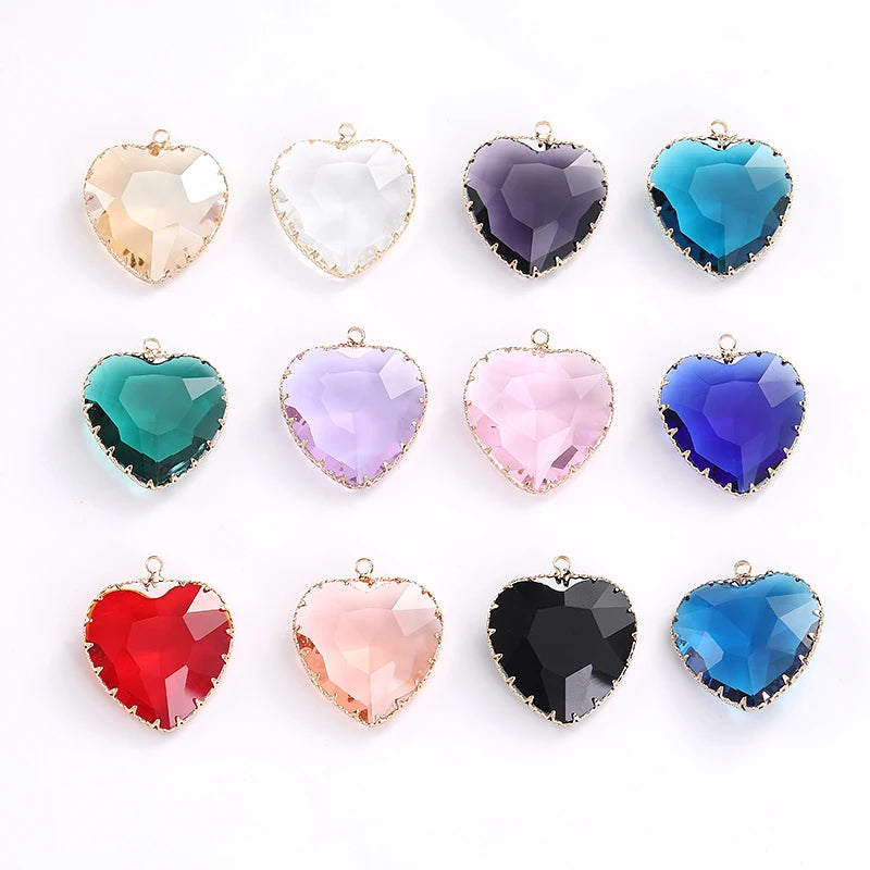 Acmore Crystal Peach Heart Transparent Crystal Glass Pendant with Claw Inlaid Rhinestone Pendant  Accessories for Earrings & Necklace
