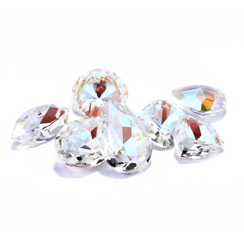 Acmore Crystal Fancy Loose Crystal Stones Glass Crafts Brand New Unfoiled Crystal Shimmer Glass Point Back Rhinestones for Bag Garment