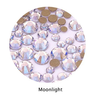 Acmore Crystal Gold Flat Back Round 40 Colors SS3-SS20 Mixed 3d Crystal ab Press on Nail Art Supplies Rhinestone Accessories