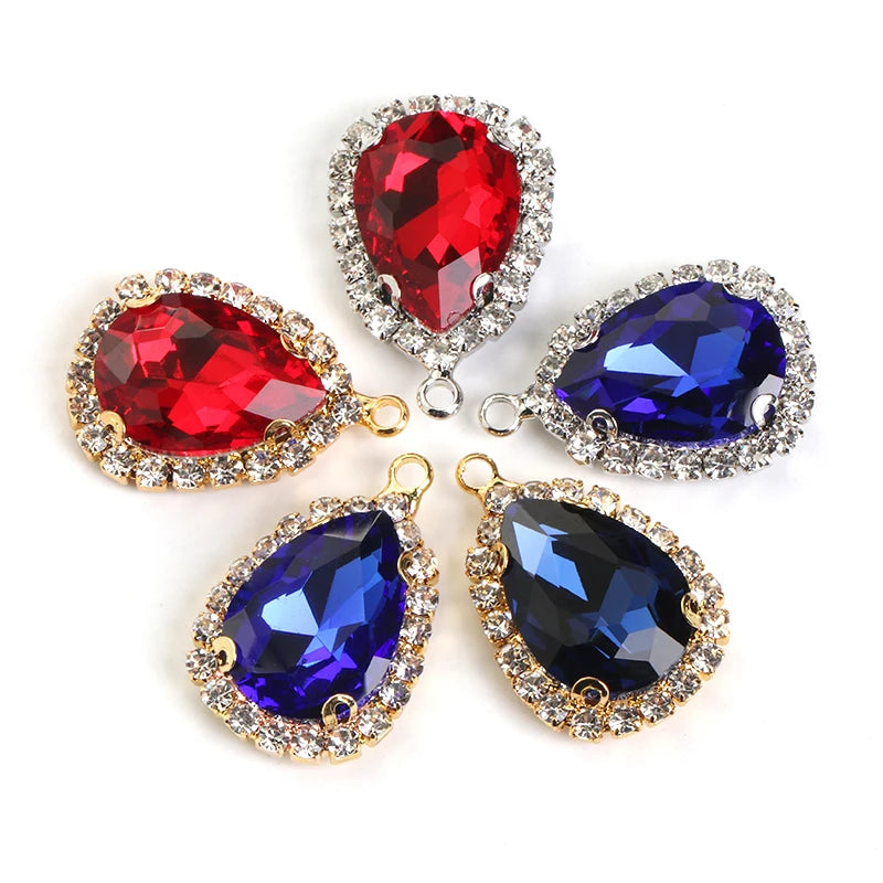 Acmore Crystal Drop Shape Crystal Stone Sewing on Golden/white K Claw Setting Pendant Necklace Strass Rhinestone Crafts