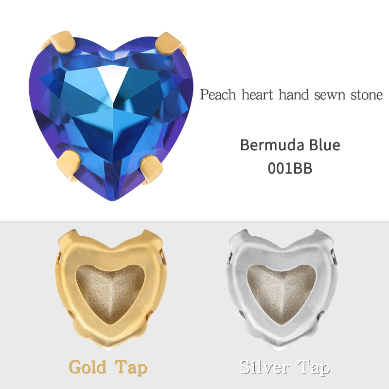 Crystal Ab Color Heart Shape Sewing Rhinestones With Golden Silver Claw Setting Peach Heart Hollow Claw Rhinestone