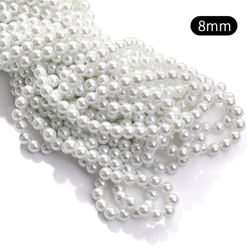 Acmore Crystal 3mm/4mm/6mm/8mm White Glass Imitation Pearl Beads with Hole ABS Loose Beads for Jewelry Making  Decoration Accessories