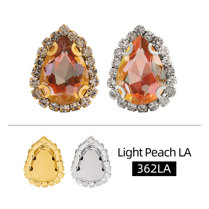 Acmore Crystal New Arrival LA Series Drop Shape  Cup Chain Flat Back Rhinestone 3D Crystal Sew on Beads for Jewelry