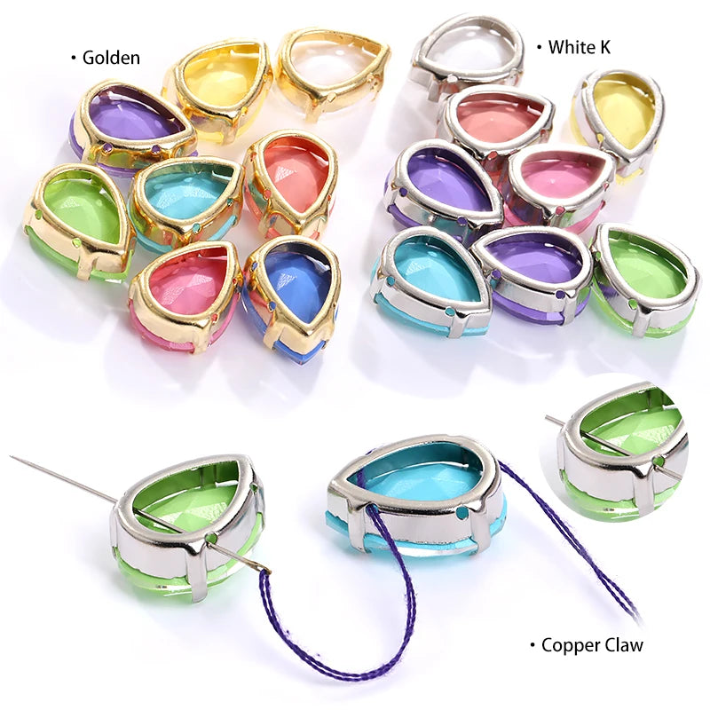 Acmore Crystal Aurora Mocha Pointback Drop Shaped Crystal Stone Rhinestone With Copper Hollow Claw Sew on Garment DIY Accessories