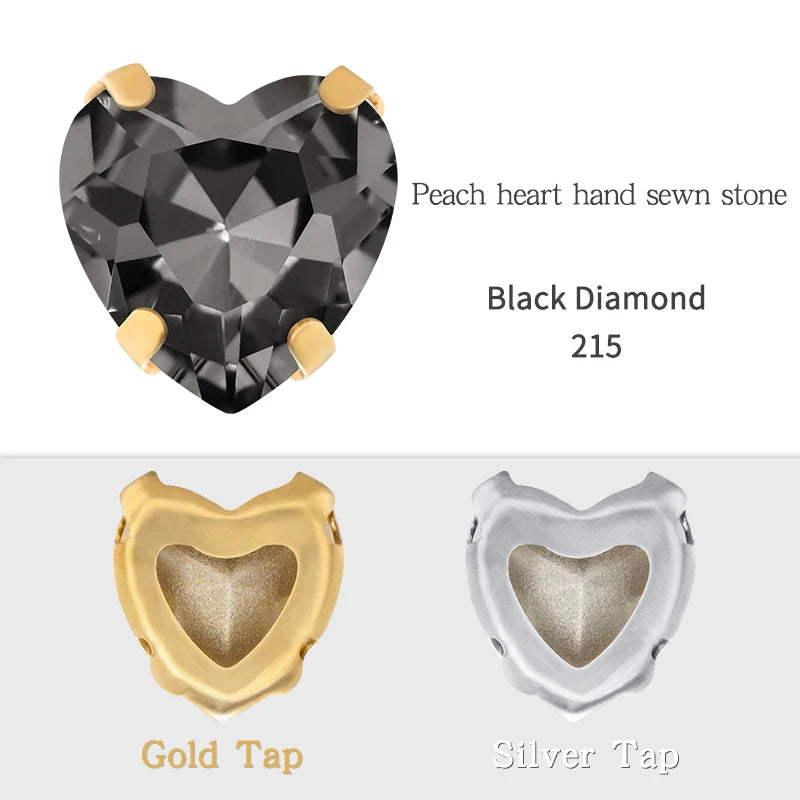 Crystal Ab Color Heart Shape Sewing Rhinestones With Golden Silver Claw Setting Peach Heart Hollow Claw Rhinestone