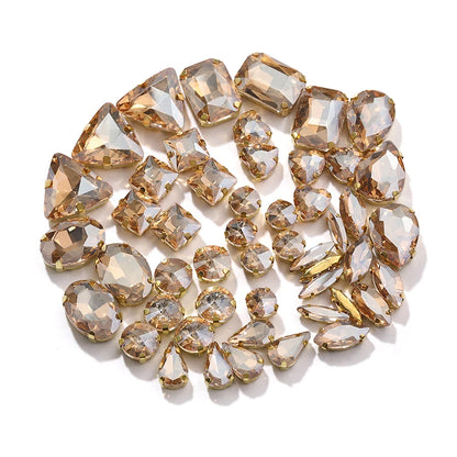 Acmore Crystal Factory Sale Mixed Shapes Crystal Glass Sew on Rhinestone With Gold Claw for DIY Jewelry Hair Clips Wedding Dress