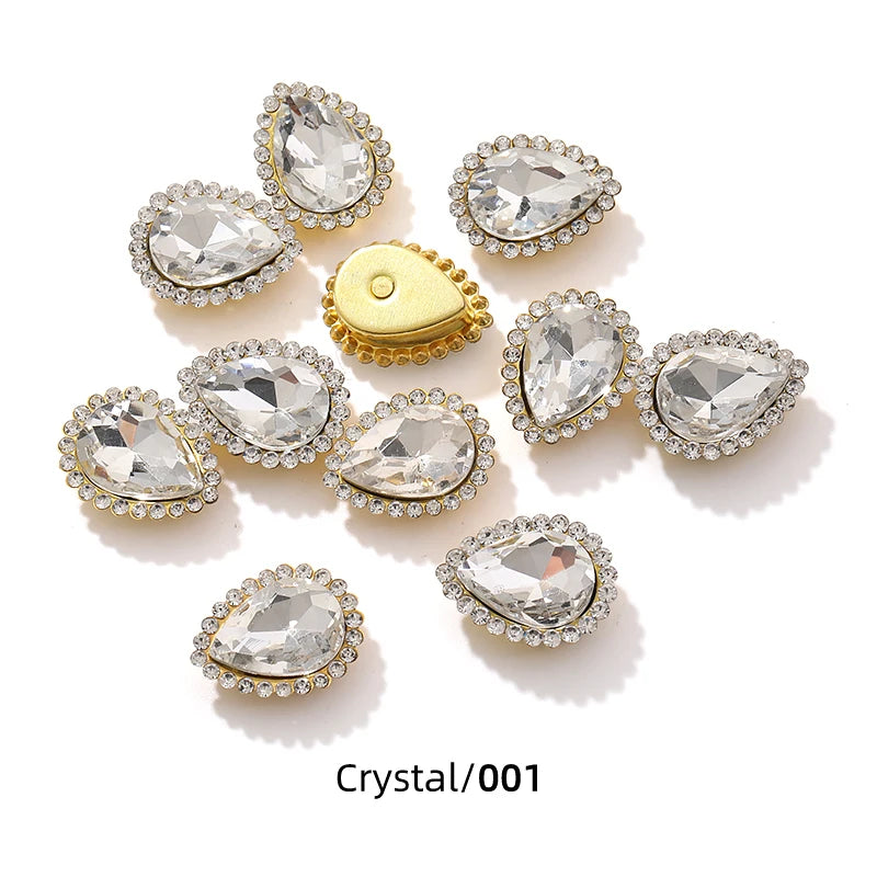 Acmore Crystal New Arrival Double-layers Drop Shape Flat Back Claw Rhinestones Golden Sunflower Sew-on Crystal Glass for Clothing