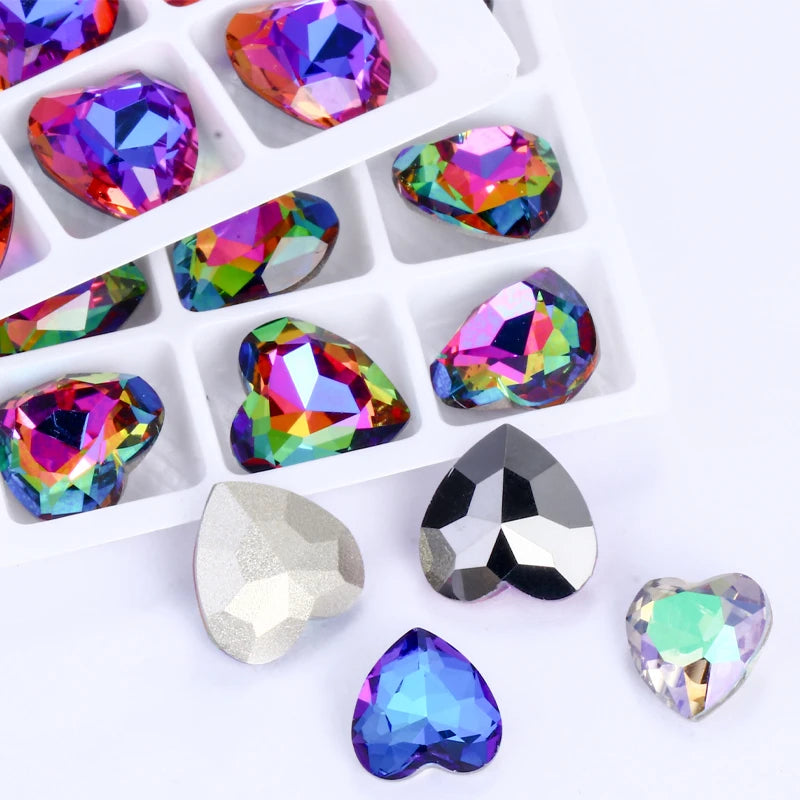 Acmore Crystal High Quality K9 Glass 8-27mm Heart Shape Point Back DIY Decoration Accessories Press on Nail Art Supplies Rhinestones