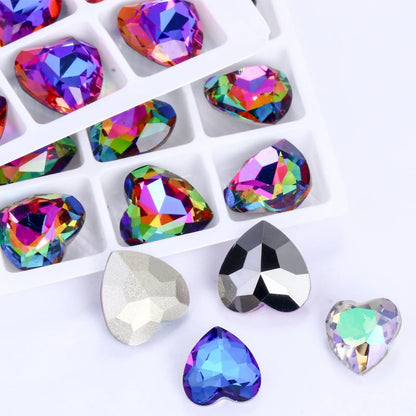 Acmore Crystal High Quality K9 Glass 8-27mm Heart Shape Point Back DIY Decoration Accessories Press on Nail Art Supplies Rhinestones