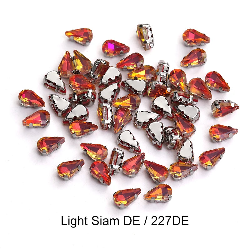 Acmore Crystal Wholesale 6*10mm Teardrop Shape Opal MI Series Sew on Rhinestones  With Golden & Sliver Claw With Garment Accessories