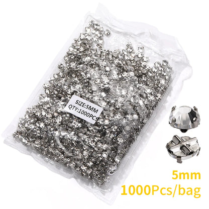 Acmore Crystal Transparent Thickened Round Cross Copper Claw Rhinestone Silver Sew on Crystal Stones  Dress Clothing-Diy Accessories