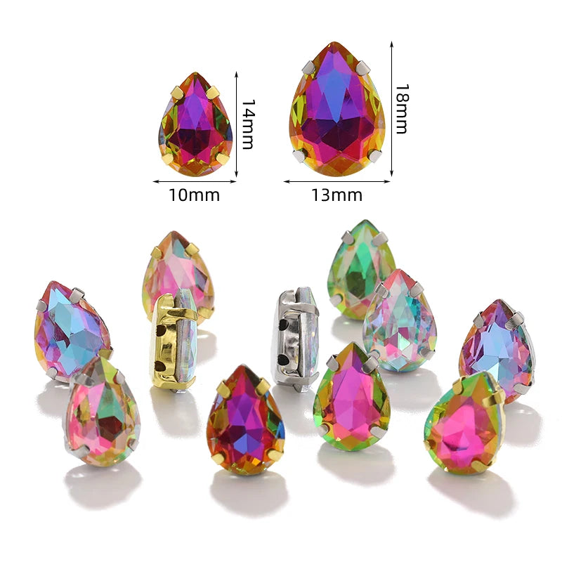 Acmore Crystal  Shadow  Series Piont Back Rhinestone With Claw Four Corners of Water Droplets Stone for Garment