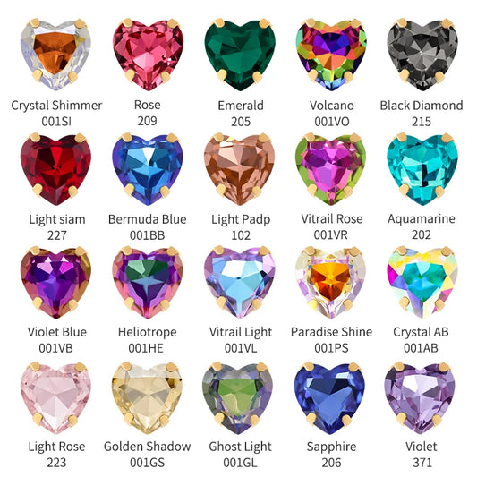 Crystal Ab Color Heart Shape Sewing Rhinestones With Golden Silver Claw Setting Peach Heart Hollow Claw Rhinestone