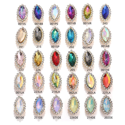 Acmore Crystal New Arrival Double-layers Navette Shape Flat Back Claw Rhinestones Golden Sunflower Sew-on Crystal Glass for Clothing