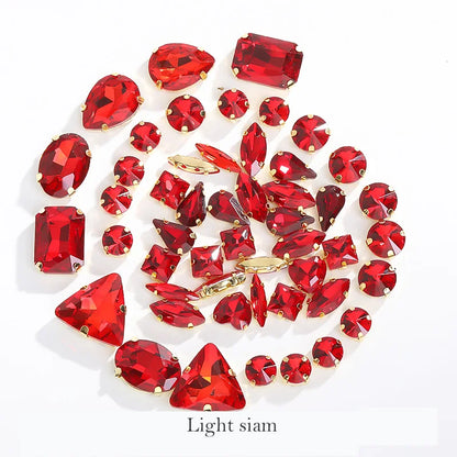 Acmore Crystal Mixed Shapes 12 Colors Loose Crystal Glass Stone With Golden Claw Setting DIY Sewing Fancy Sew on Claw Bead Rhinestone