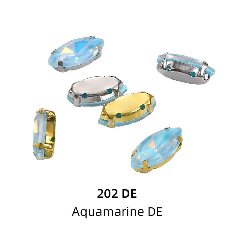 Acmore Crystal High Quality Horse Eye Navette Shape Color Stone With Four Claws Sew on Glass Rhinestones DIY Garment Accessories