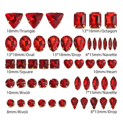 Acmore Crystal Factory Sale Mixed Shapes Crystal Glass Sew on Rhinestone With Gold Claw for DIY Jewelry Hair Clips Wedding Dress