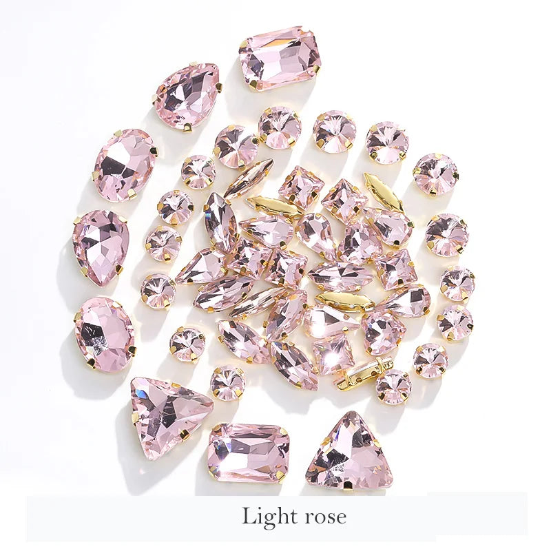 Acmore Crystal Mixed Shapes 12 Colors Loose Crystal Glass Stone With Golden Claw Setting DIY Sewing Fancy Sew on Claw Bead Rhinestone