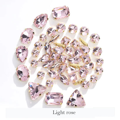 Acmore Crystal Mixed Shapes 12 Colors Loose Crystal Glass Stone With Golden Claw Setting DIY Sewing Fancy Sew on Claw Bead Rhinestone
