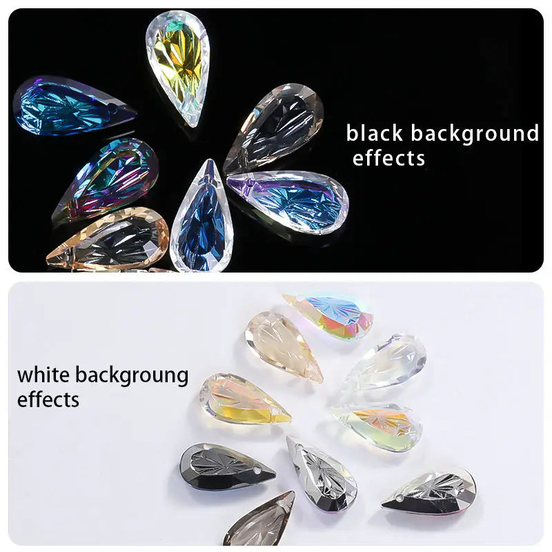 Acmore Crystal Relief Series Teardrop Loose Crystal Stone Embossed Back Art Supplies Accessories Rhinestone for Necklace Earring Brooch