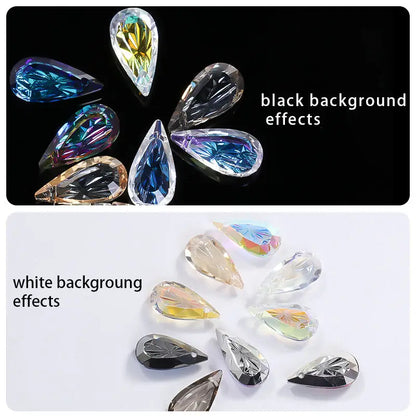 Acmore Crystal Relief Series Teardrop Loose Crystal Stone Embossed Back Art Supplies Accessories Rhinestone for Necklace Earring Brooch