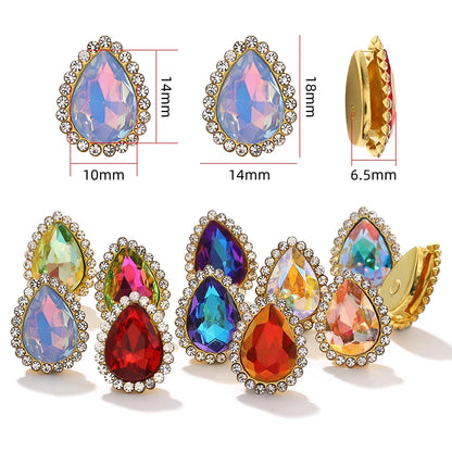 Acmore Crystal New Arrival Double-layers Drop Shape Flat Back Claw Rhinestones Golden Sunflower Sew-on Crystal Glass for Clothing