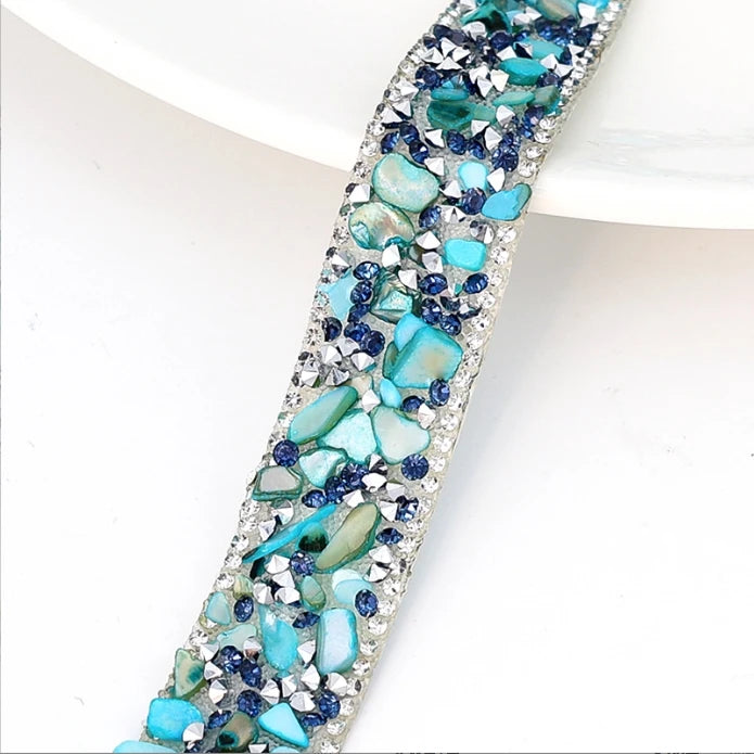 Acmore Crystal  Hot-Fix Gravel Tape 2cm Wide Rhinestone Chain Stone Cake Ribbon Trimming Wedding Decoration Sewing Accessories