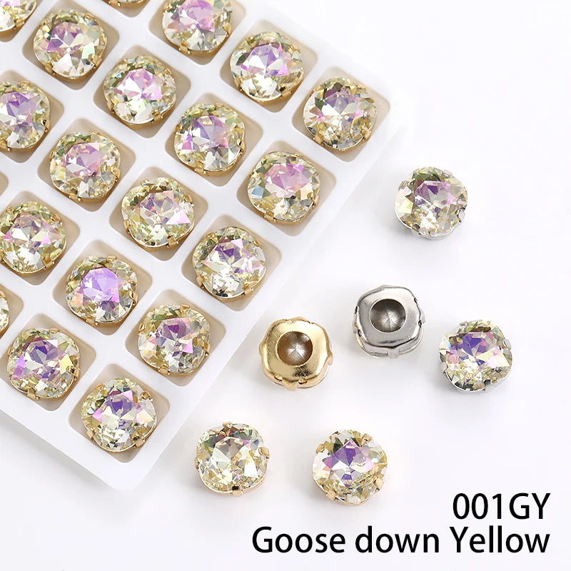Acmore Crystal High Quality Cushion Shape Crystal Glass Sew on Copper Claw Rhinestones for Clothes Bags Sewing Accessories