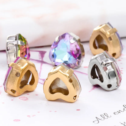 Crystal Ab Color Heart Shape Sewing Rhinestones With Golden Silver Claw Setting Peach Heart Hollow Claw Rhinestone