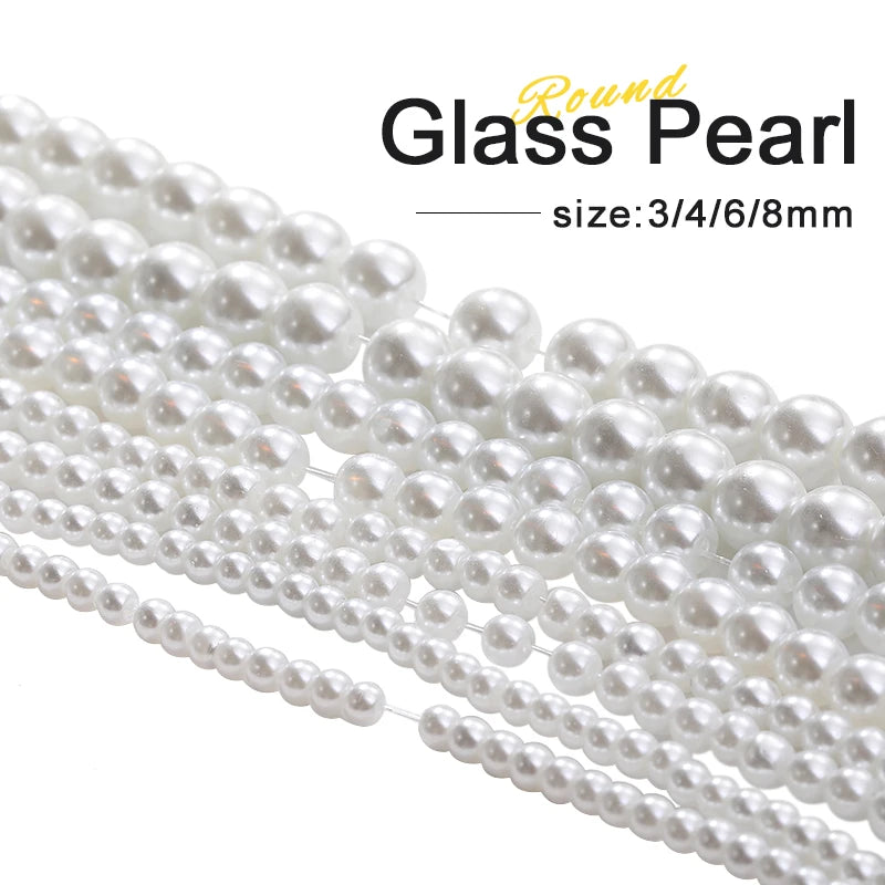 Acmore Crystal 3mm/4mm/6mm/8mm White Glass Imitation Pearl Beads with Hole ABS Loose Beads for Jewelry Making  Decoration Accessories