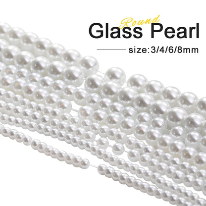 Acmore Crystal 3mm/4mm/6mm/8mm White Glass Imitation Pearl Beads with Hole ABS Loose Beads for Jewelry Making  Decoration Accessories
