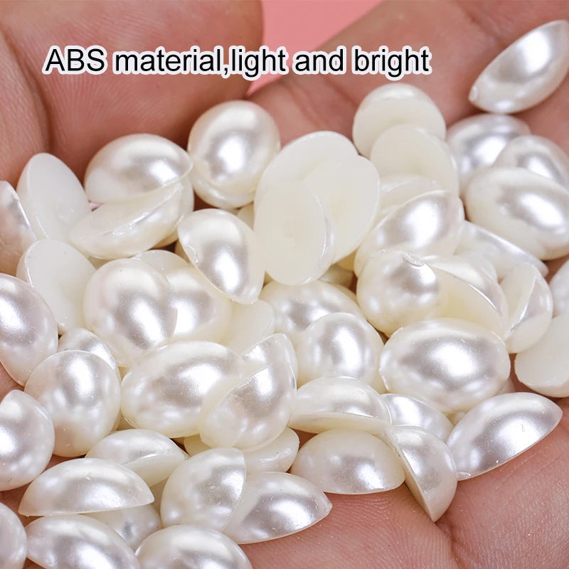 Acmore Crystal Oval Half Shaped Nail Art Garment DIY Deco Jewelry Making ABS Flatback Factory Wholesale Loose Semicircle Pearls Beads