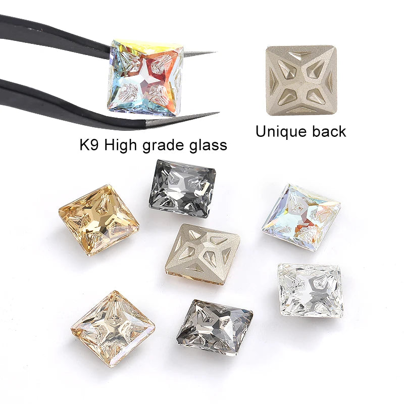 Acmore Crystal Square Shape Star Meteorite Series 12 /18mm K9 Glass Pointback Crystal Stones Rhinestones for Jewelry Making Garment