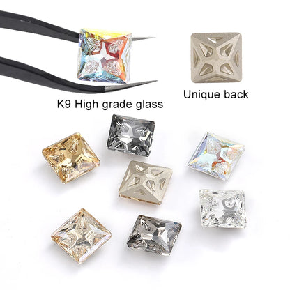 Acmore Crystal Square Shape Star Meteorite Series 12 /18mm K9 Glass Pointback Crystal Stones Rhinestones for Jewelry Making Garment