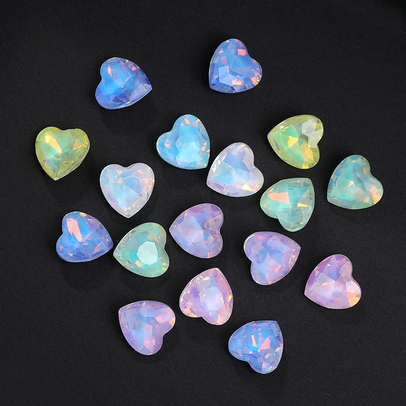 Acmore Crystal New Design Point Back Heart Shape Rhinestones Glass Crystal Stones Opal Mocha Fashion Nail Art Decoration