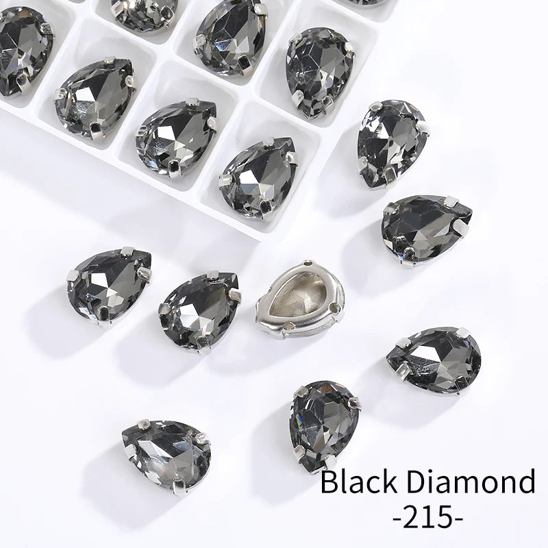 Acmore Crystal Crystals Rhinestone With Claw Strass Gems Sew on Rhinestone Drop Shape Crystal Fancy Stone With Claw for Garment
