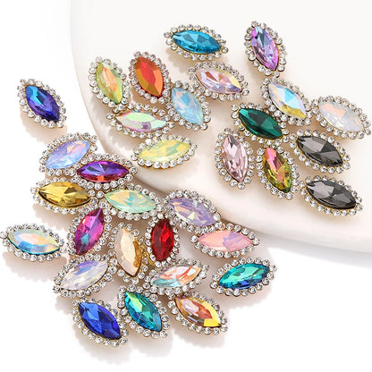 Acmore Crystal New Arrival Double-layers Navette Shape Flat Back Claw Rhinestones Golden Sunflower Sew-on Crystal Glass for Clothing
