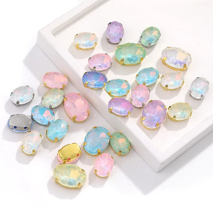 Acmore Crystal Wholesale High Quality Sew on Four Claws  Oval Shape Strass Flatback Glass Rhinestones Wedding Dress Crafts