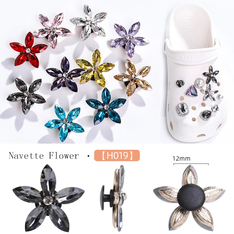 Acmore Crystal Alloy Flower Series 7 Styles High Quality Sew on Crystal Stone DIY Accessories for Summer Beach Hole Shoes Rhinestones
