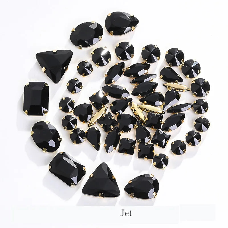 Acmore Crystal Mixed Shapes 12 Colors Loose Crystal Glass Stone With Golden Claw Setting DIY Sewing Fancy Sew on Claw Bead Rhinestone