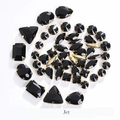 Acmore Crystal Mixed Shapes 12 Colors Loose Crystal Glass Stone With Golden Claw Setting DIY Sewing Fancy Sew on Claw Bead Rhinestone