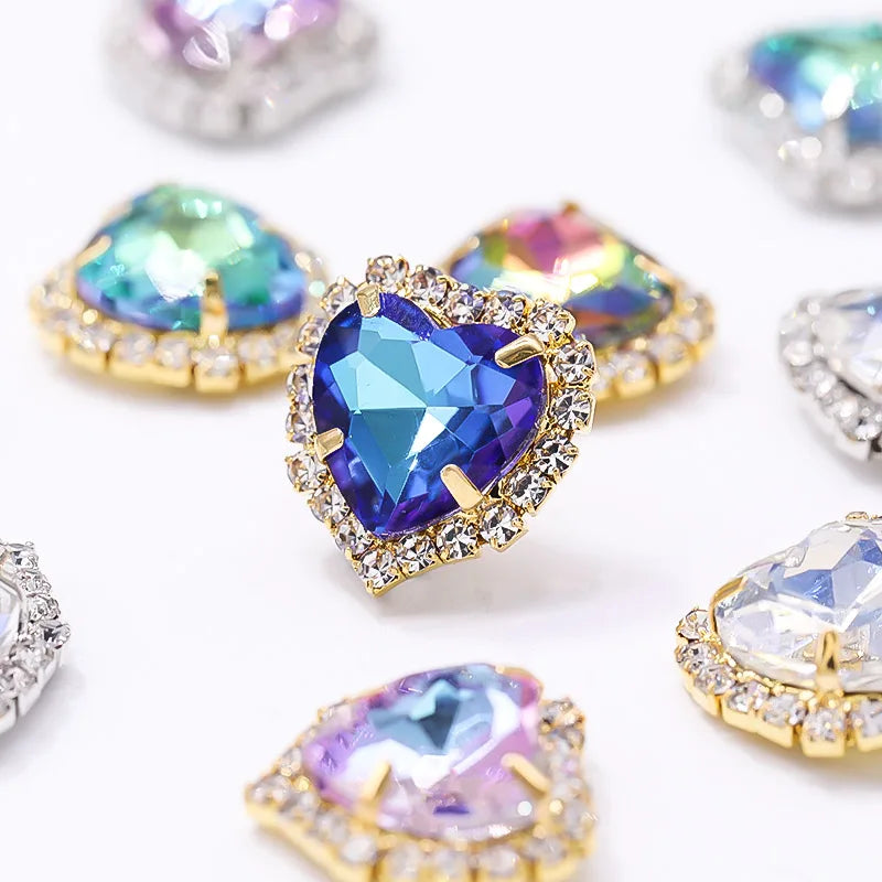 Acmore Crystal Flat Back Heart Crystal Rhinestone Flatback Sewing Supplies Stones for Diy Clothing DIY Nail Supplies