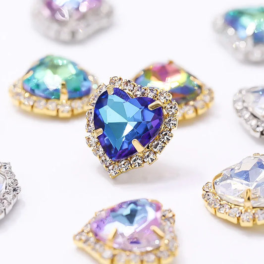 Acmore Crystal Flat Back Heart Crystal Rhinestone Flatback Sewing Supplies Stones for Diy Clothing DIY Nail Supplies
